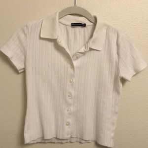 cropped white brandy melville button up shirt